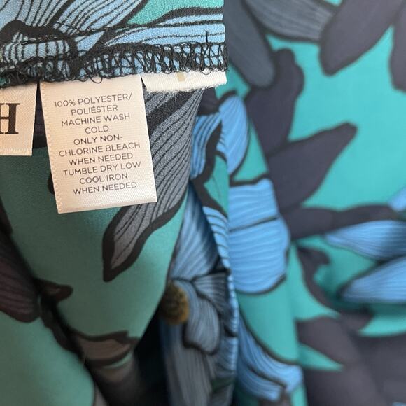 LOFT Big Floral Print Top Green Blue Womens M Chiffon Lightweight Spring Artsy - Picture 5 of 6